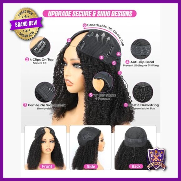 Human Hair V Part Wig Kinky Curly 16 Inch Glueless Beginner Friendly main image 5